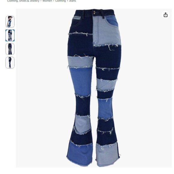 High Waist Patchwork Jeans frayed and flared Women's size 14. - Picture 5 of 5